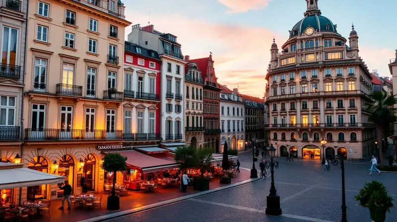 Historischer europäischer Platz im warmen Abendlicht